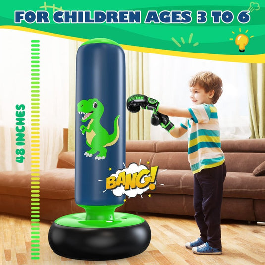 QPAU Inflatable Punching Bag, 48 Inch Stable Inflatable Boxing Bag for 3-6 Kids,Dinosaur Toy & Gifts for Boys and Girls, Kids Boxing Set for Practicing Karate, Taekwondo - happygetfit.com