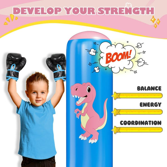 QPAU Inflatable Punching Bag, 48 Inch Stable Inflatable Boxing Bag for 3-6 Kids,Dinosaur Toy & Gifts for Boys and Girls, Kids Boxing Set for Practicing Karate, Taekwondo - happygetfit.com