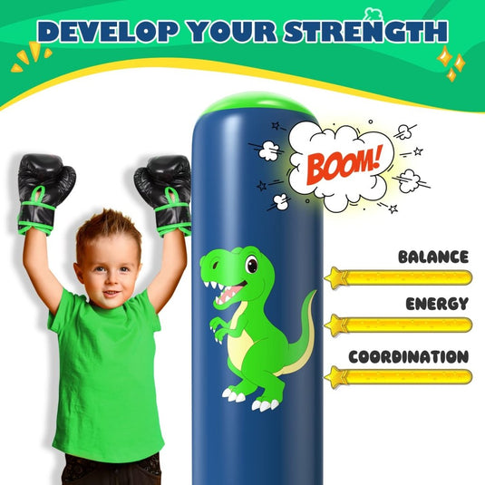 QPAU Inflatable Punching Bag, 48 Inch Stable Inflatable Boxing Bag for 3-6 Kids,Dinosaur Toy & Gifts for Boys and Girls, Kids Boxing Set for Practicing Karate, Taekwondo - happygetfit.com