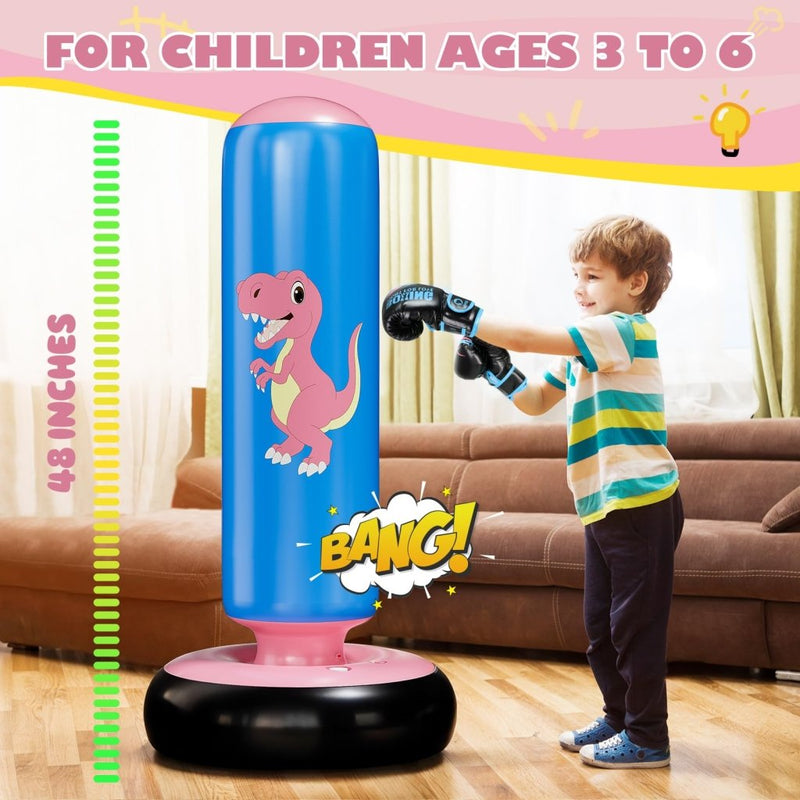 Laad afbeelding in Galerijviewer, QPAU Inflatable Punching Bag, 48 Inch Stable Inflatable Boxing Bag for 3-6 Kids,Dinosaur Toy &amp; Gifts for Boys and Girls, Kids Boxing Set for Practicing Karate, Taekwondo - happygetfit.com
