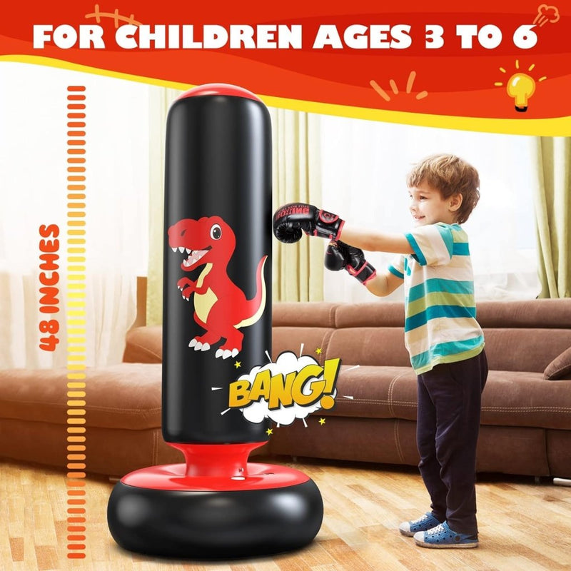Laad afbeelding in Galerijviewer, QPAU Inflatable Punching Bag, 48 Inch Stable Inflatable Boxing Bag for 3-6 Kids,Dinosaur Toy &amp; Gifts for Boys and Girls, Kids Boxing Set for Practicing Karate, Taekwondo - happygetfit.com
