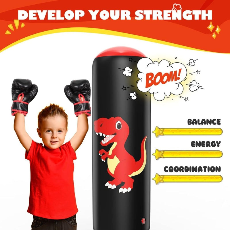 Laad afbeelding in Galerijviewer, QPAU Inflatable Punching Bag, 48 Inch Stable Inflatable Boxing Bag for 3-6 Kids,Dinosaur Toy &amp; Gifts for Boys and Girls, Kids Boxing Set for Practicing Karate, Taekwondo - happygetfit.com

