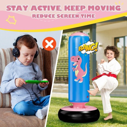 QPAU Inflatable Punching Bag, 48 Inch Stable Inflatable Boxing Bag for 3-6 Kids,Dinosaur Toy & Gifts for Boys and Girls, Kids Boxing Set for Practicing Karate, Taekwondo - happygetfit.com