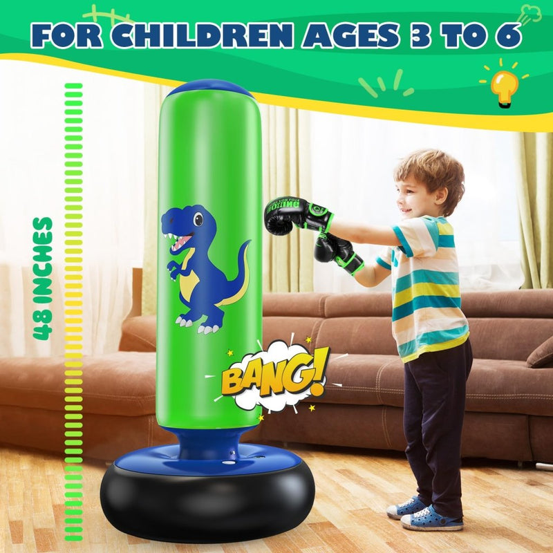 Laad afbeelding in Galerijviewer, QPAU Inflatable Punching Bag, 48 Inch Stable Inflatable Boxing Bag for 3-6 Kids,Dinosaur Toy &amp; Gifts for Boys and Girls, Kids Boxing Set for Practicing Karate, Taekwondo - happygetfit.com
