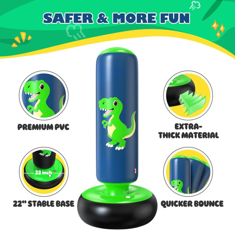 Laad afbeelding in Galerijviewer, QPAU Inflatable Punching Bag, 48 Inch Stable Inflatable Boxing Bag for 3-6 Kids,Dinosaur Toy &amp; Gifts for Boys and Girls, Kids Boxing Set for Practicing Karate, Taekwondo - happygetfit.com
