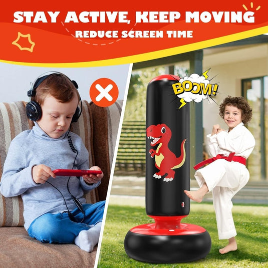 QPAU Inflatable Punching Bag, 48 Inch Stable Inflatable Boxing Bag for 3-6 Kids,Dinosaur Toy & Gifts for Boys and Girls, Kids Boxing Set for Practicing Karate, Taekwondo - happygetfit.com