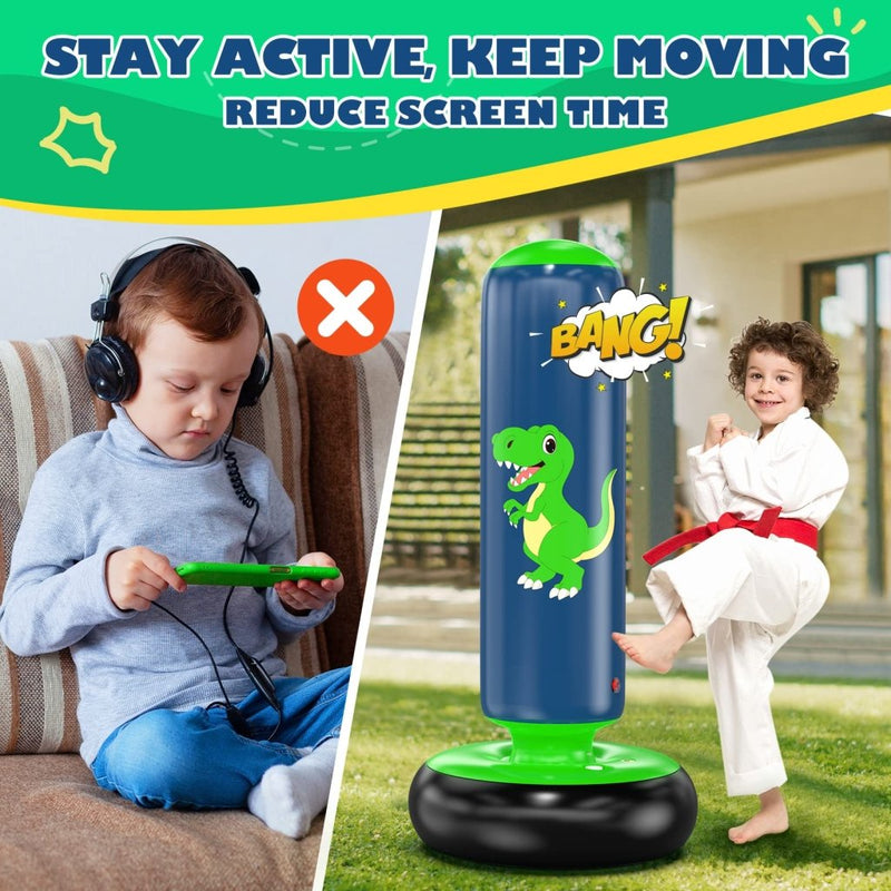 Laad afbeelding in Galerijviewer, QPAU Inflatable Punching Bag, 48 Inch Stable Inflatable Boxing Bag for 3-6 Kids,Dinosaur Toy &amp; Gifts for Boys and Girls, Kids Boxing Set for Practicing Karate, Taekwondo - happygetfit.com
