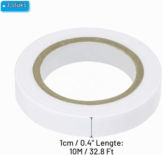 Racket afwerktape 3 stuks 10 meter van PVC wit – grip tape – tennis badminton accessoires - happygetfit.com