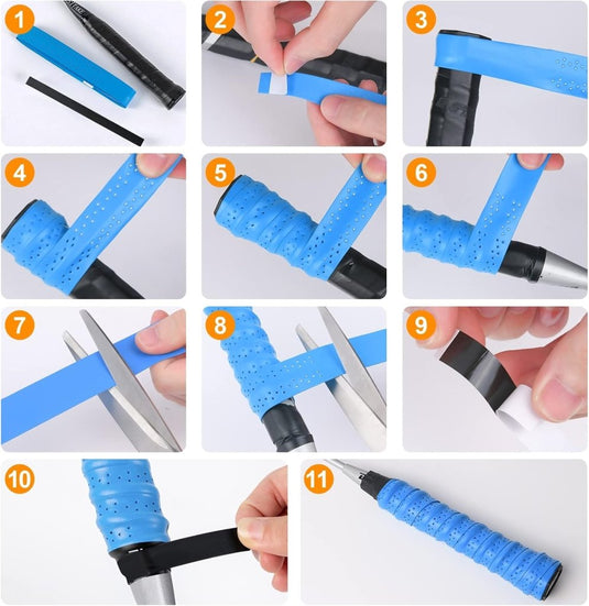 Racket gripbanden 6 stuks van antislip PU met ademende perforatie voor tennis badminton en squash – overgrips – racketwikkels - happygetfit.com