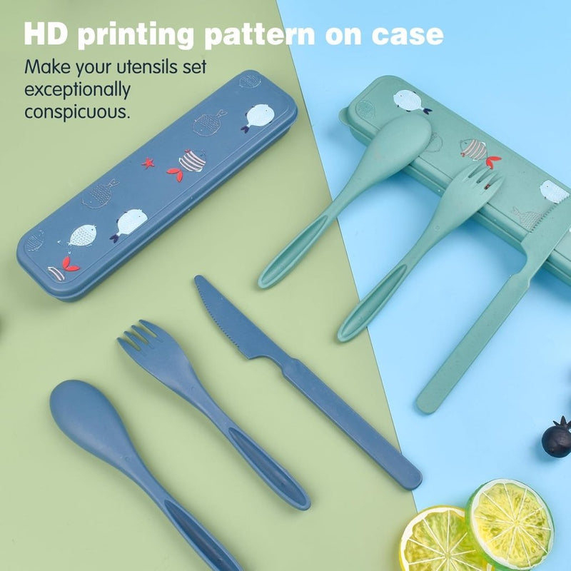 Laad afbeelding in Galerijviewer, Reisbestek set van 2 met etui blauw en groen - happygetfit.com
