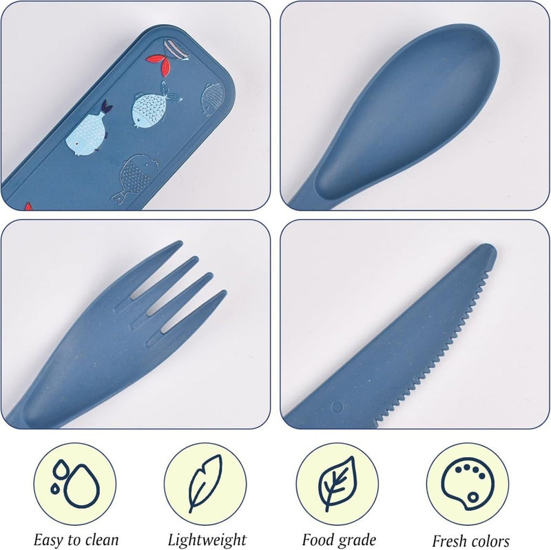 Laad afbeelding in Galerijviewer, Reisbestek set van 2 met etui blauw en groen - happygetfit.com
