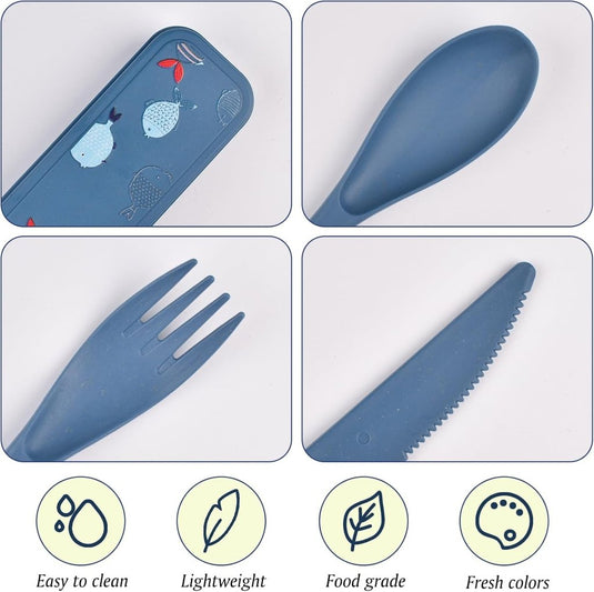 Reisbestek set van 2 met etui blauw en groen - happygetfit.com