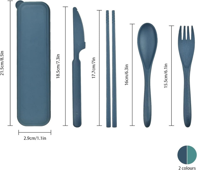 Laad afbeelding in Galerijviewer, Reisbestek set van 2 met etui blauw en groen - happygetfit.com
