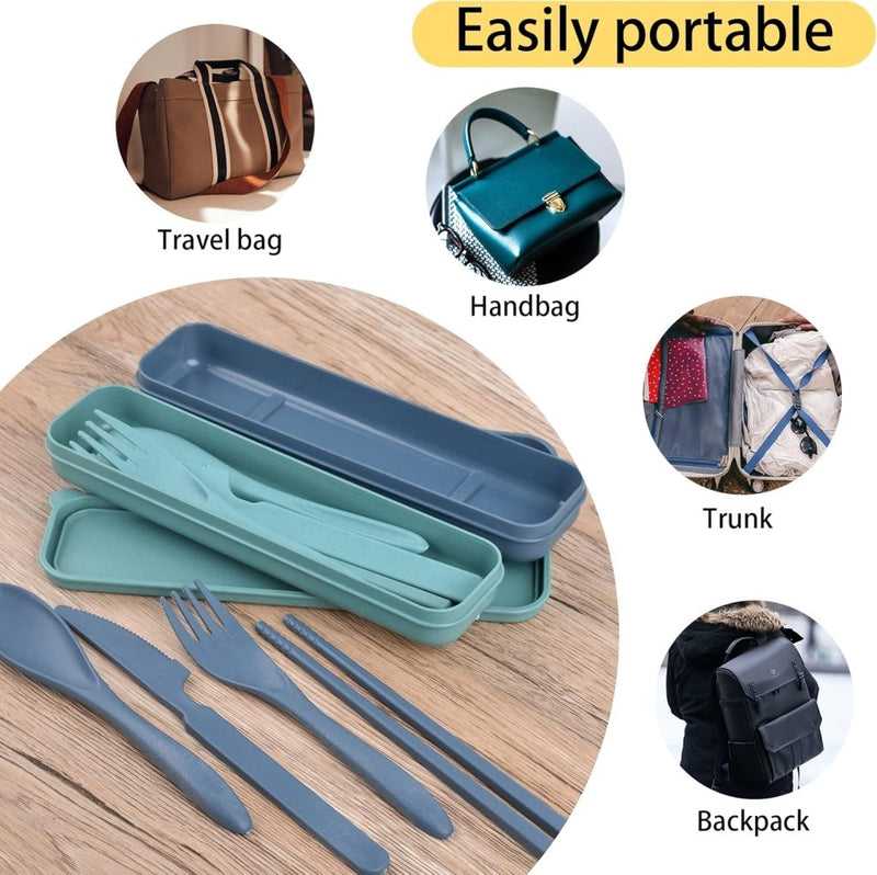 Laad afbeelding in Galerijviewer, Reisbestek set van 2 met etui blauw en groen - happygetfit.com

