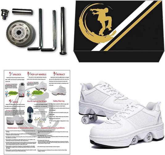 Rolschaatsen met wielen voor meisjes, vervorming, rolschaatsen, 2-in-1 inline skates, multifunctionele rolschaatsen, casual sportschoenen - happygetfit.com