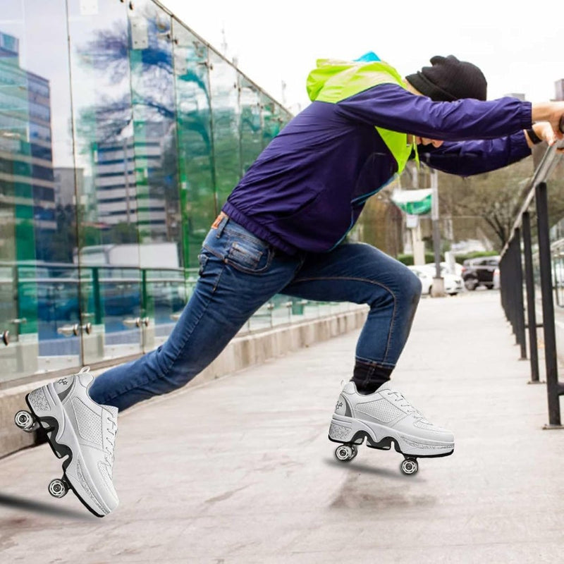 Laad afbeelding in Galerijviewer, Rolschoenen voor jongens en meisjes, met wielen, intrekbaar, sneakers, schoenen die veranderen in een roller met 4 wielen, voor jongeren en volwassenen - happygetfit.com

