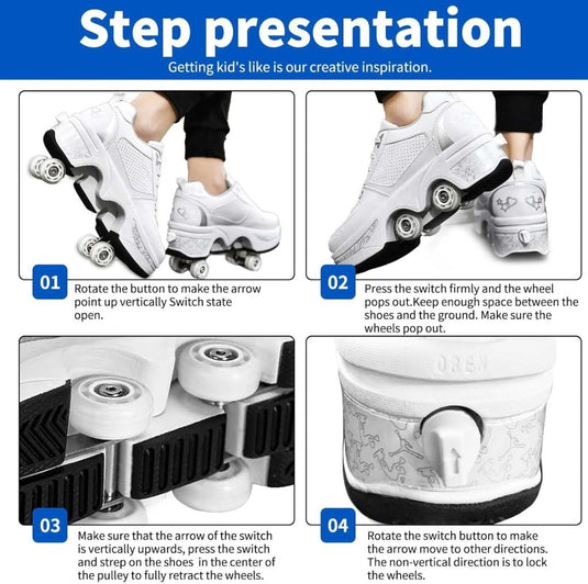 Rolschoenen voor jongens en meisjes, met wielen, intrekbaar, sneakers, schoenen die veranderen in een roller met 4 wielen, voor jongeren en volwassenen - happygetfit.com