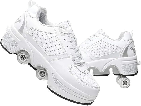Rolschoenen voor jongens en meisjes, met wielen, intrekbaar, sneakers, schoenen die veranderen in een roller met 4 wielen, voor jongeren en volwassenen - happygetfit.com
