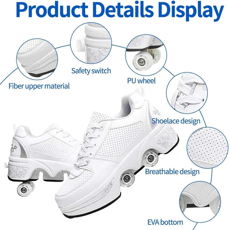 Laad afbeelding in Galerijviewer, Rolschoenen voor jongens en meisjes, met wielen, intrekbaar, sneakers, schoenen die veranderen in een roller met 4 wielen, voor jongeren en volwassenen - happygetfit.com
