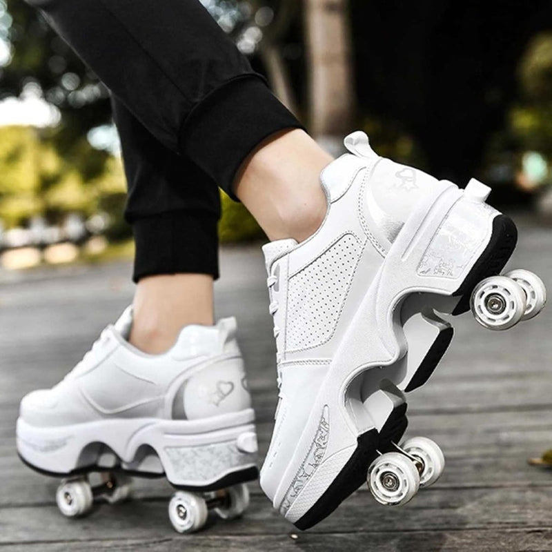 Laad afbeelding in Galerijviewer, Rolschoenen voor jongens en meisjes, met wielen, intrekbaar, sneakers, schoenen die veranderen in een roller met 4 wielen, voor jongeren en volwassenen - happygetfit.com
