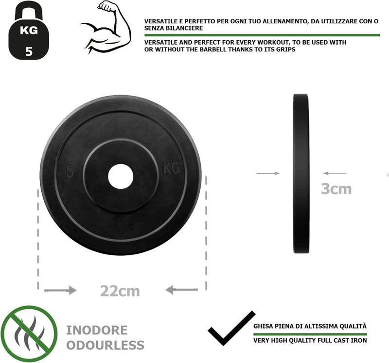 Load image into Gallery viewer, Rubberen gietijzeren schijven G5 HT SPORT Ø gat 25 mm voor sportschool en thuisgymnastiek van 0,5 tot 20 kg voor stuur en halters - happygetfit.com
