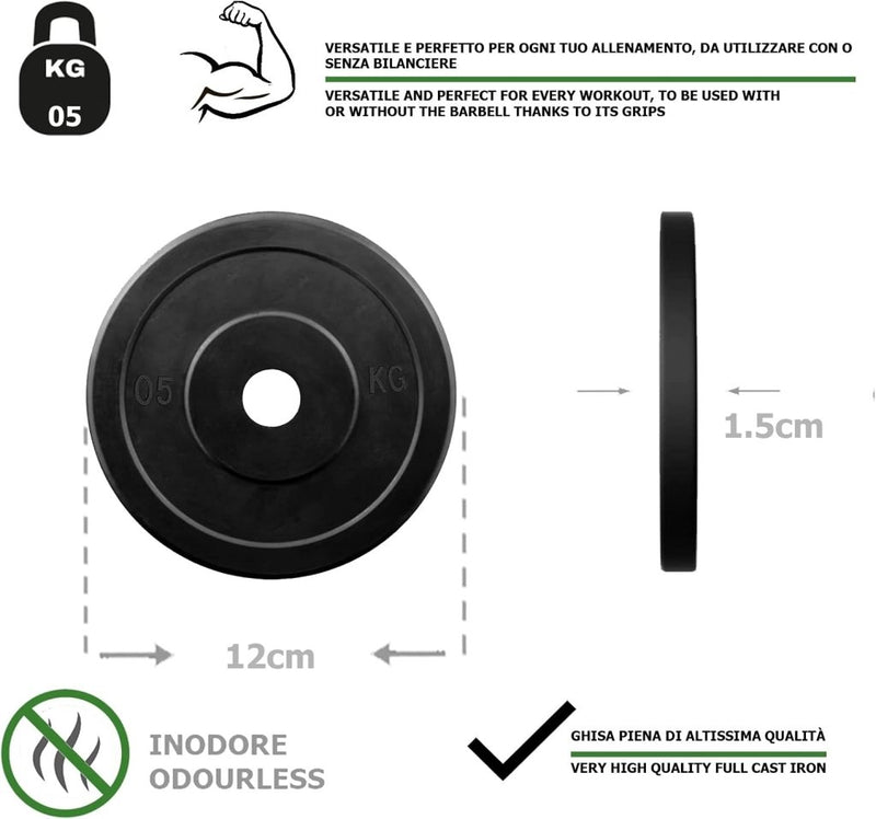 Load image into Gallery viewer, Rubberen gietijzeren schijven G5 HT SPORT Ø gat 25 mm voor sportschool en thuisgymnastiek van 0,5 tot 20 kg voor stuur en halters - happygetfit.com
