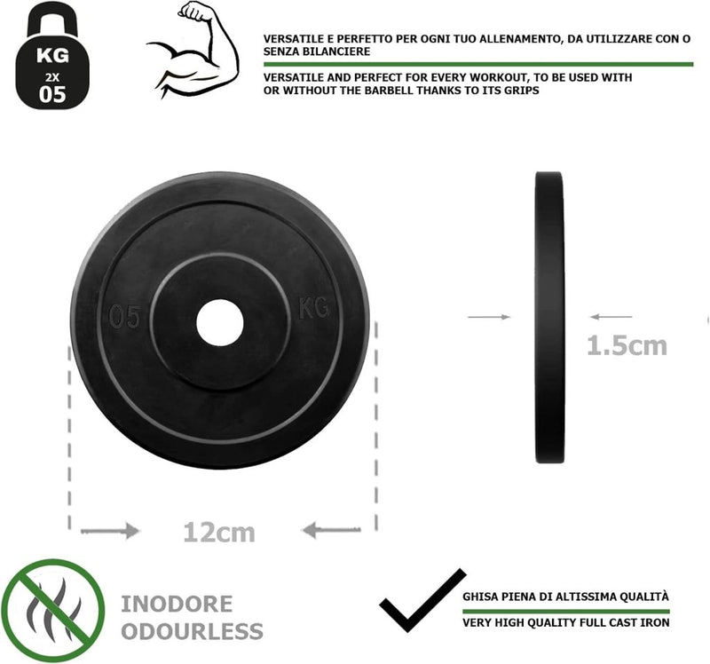 Load image into Gallery viewer, Rubberen gietijzeren schijven G5 HT SPORT Ø gat 25 mm voor sportschool en thuisgymnastiek van 0,5 tot 20 kg voor stuur en halters - happygetfit.com
