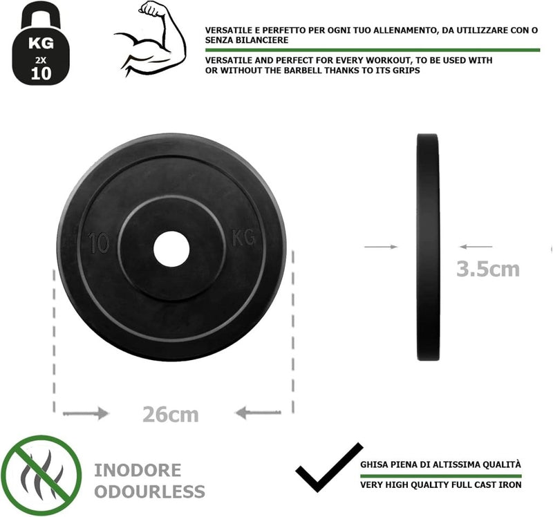 Load image into Gallery viewer, Rubberen gietijzeren schijven G5 HT SPORT Ø gat 25 mm voor sportschool en thuisgymnastiek van 0,5 tot 20 kg voor stuur en halters - happygetfit.com
