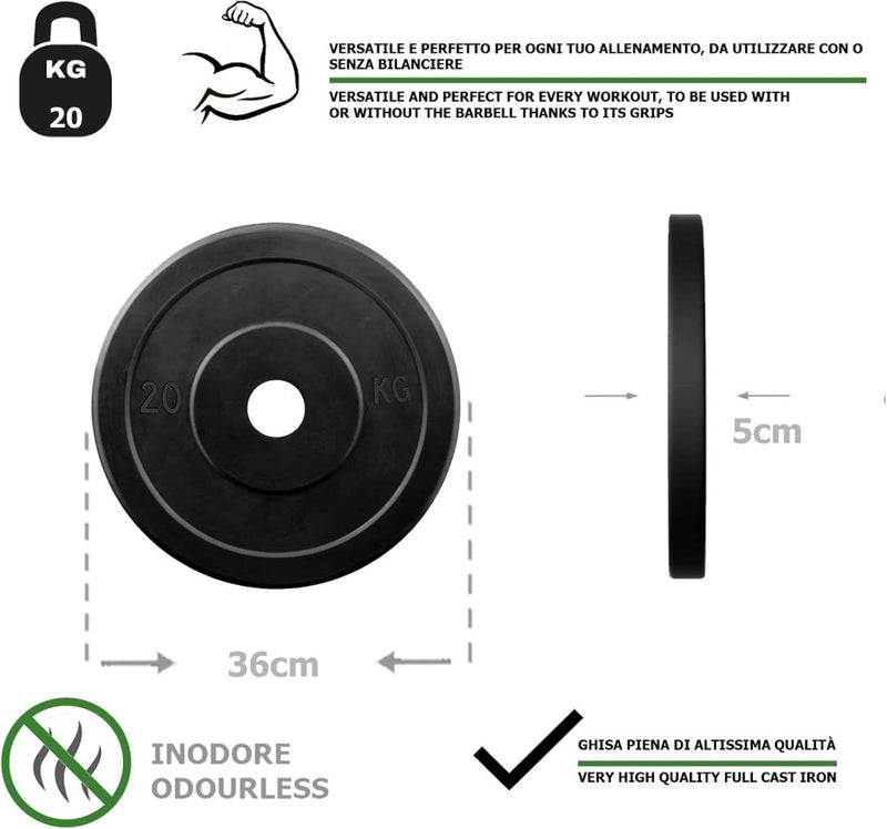 Load image into Gallery viewer, Rubberen gietijzeren schijven G5 HT SPORT Ø gat 25 mm voor sportschool en thuisgymnastiek van 0,5 tot 20 kg voor stuur en halters - happygetfit.com
