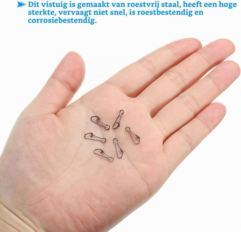 Load image into Gallery viewer, RVS vis karabijnhaak met speld &amp; tonwentel - Sterke snelwissel speldwentel - Visaas clip zoet &amp; zout water - happygetfit.com
