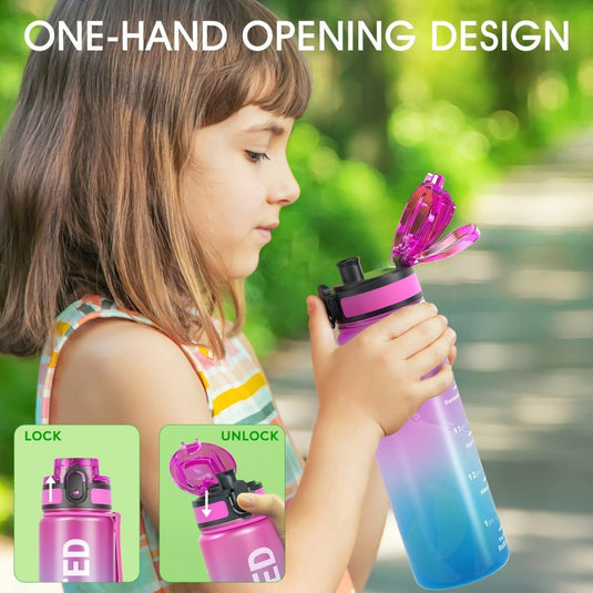 Sahara Sailor Water Bottle, 32/25/17oz Durable and Leakproof Water Bottles Motivational with Time Marker, Tritan, BPA Free, Wide Mouth with Easy Clean Brush for Gym, Travel, School, Office (1 Bottle) - happygetfit.com