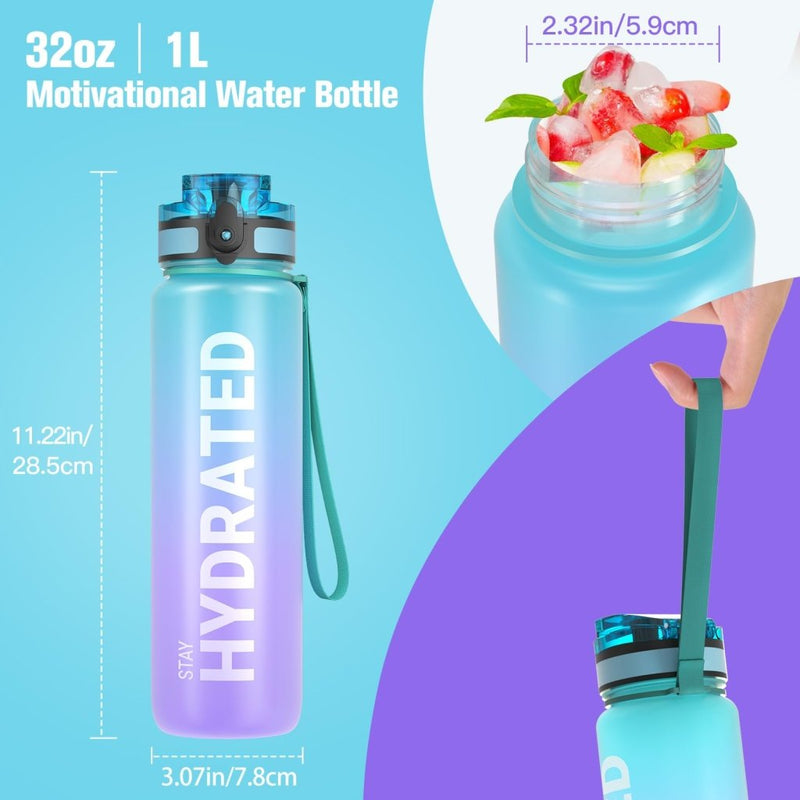 Laad afbeelding in Galerijviewer, Sahara Sailor Water Bottle, 32/25/17oz Durable and Leakproof Water Bottles Motivational with Time Marker, Tritan, BPA Free, Wide Mouth with Easy Clean Brush for Gym, Travel, School, Office (1 Bottle) - happygetfit.com
