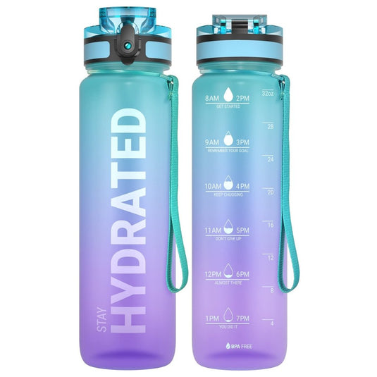 Sahara Sailor Water Bottle, 32/25/17oz Durable and Leakproof Water Bottles Motivational with Time Marker, Tritan, BPA Free, Wide Mouth with Easy Clean Brush for Gym, Travel, School, Office (1 Bottle) - happygetfit.com