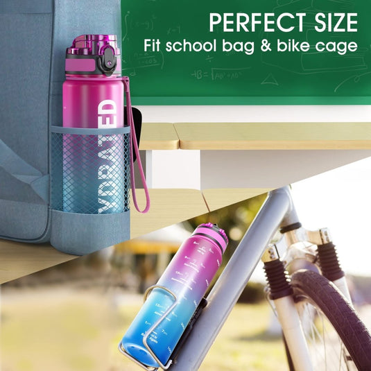 Sahara Sailor Water Bottle, 32/25/17oz Durable and Leakproof Water Bottles Motivational with Time Marker, Tritan, BPA Free, Wide Mouth with Easy Clean Brush for Gym, Travel, School, Office (1 Bottle) - happygetfit.com