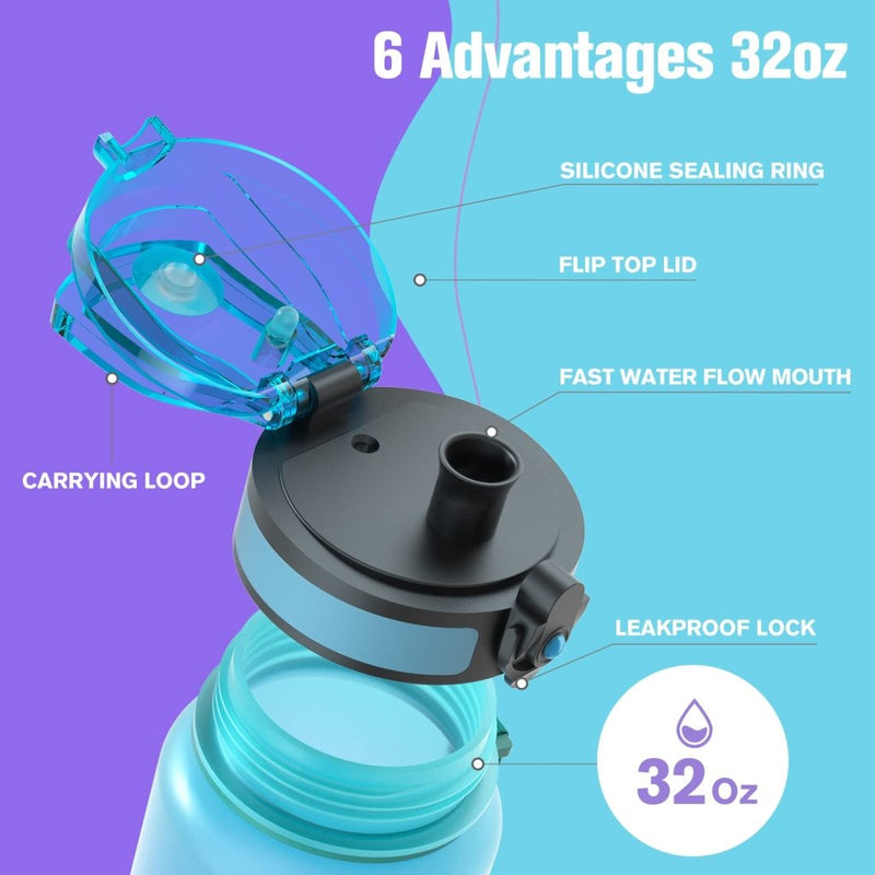 Laad afbeelding in Galerijviewer, Sahara Sailor Water Bottle, 32/25/17oz Durable and Leakproof Water Bottles Motivational with Time Marker, Tritan, BPA Free, Wide Mouth with Easy Clean Brush for Gym, Travel, School, Office (1 Bottle) - happygetfit.com
