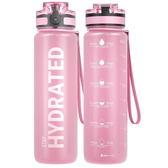 Sahara Sailor Water Bottle, 32/25/17oz Durable and Leakproof Water Bottles Motivational with Time Marker, Tritan, BPA Free, Wide Mouth with Easy Clean Brush for Gym, Travel, School, Office (1 Bottle) - happygetfit.com