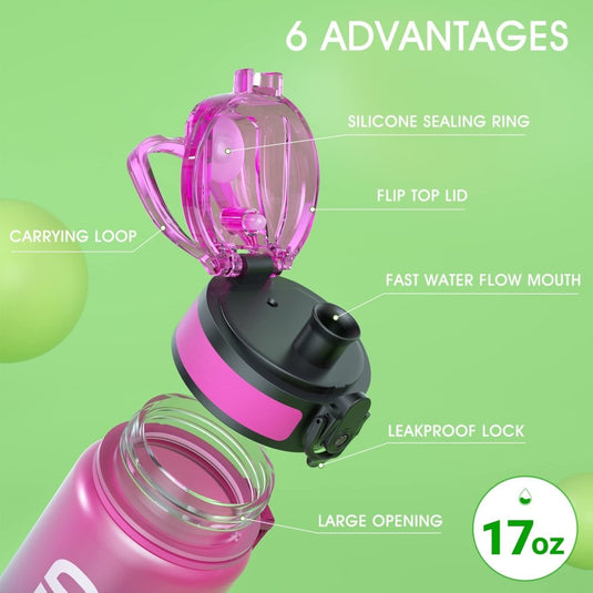 Sahara Sailor Water Bottle, 32/25/17oz Durable and Leakproof Water Bottles Motivational with Time Marker, Tritan, BPA Free, Wide Mouth with Easy Clean Brush for Gym, Travel, School, Office (1 Bottle) - happygetfit.com
