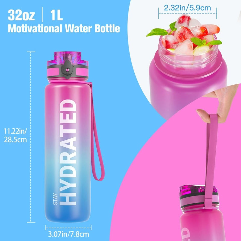 Laad afbeelding in Galerijviewer, Sahara Sailor Water Bottle, 32/25/17oz Durable and Leakproof Water Bottles Motivational with Time Marker, Tritan, BPA Free, Wide Mouth with Easy Clean Brush for Gym, Travel, School, Office (1 Bottle) - happygetfit.com
