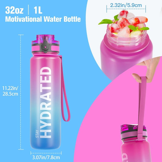 Sahara Sailor Water Bottle, 32/25/17oz Durable and Leakproof Water Bottles Motivational with Time Marker, Tritan, BPA Free, Wide Mouth with Easy Clean Brush for Gym, Travel, School, Office (1 Bottle) - happygetfit.com