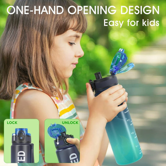 Sahara Sailor Water Bottle, 32/25/17oz Durable and Leakproof Water Bottles Motivational with Time Marker, Tritan, BPA Free, Wide Mouth with Easy Clean Brush for Gym, Travel, School, Office (1 Bottle) - happygetfit.com
