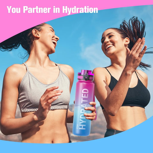 Sahara Sailor Water Bottle, 32/25/17oz Durable and Leakproof Water Bottles Motivational with Time Marker, Tritan, BPA Free, Wide Mouth with Easy Clean Brush for Gym, Travel, School, Office (1 Bottle) - happygetfit.com