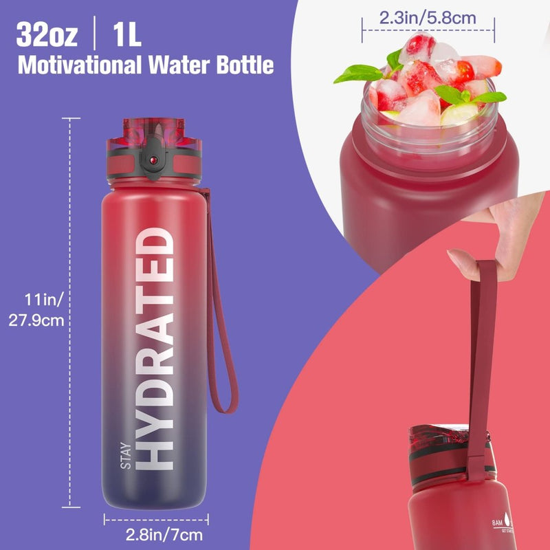 Laad afbeelding in Galerijviewer, Sahara Sailor Water Bottle, 32/25/17oz Durable and Leakproof Water Bottles Motivational with Time Marker, Tritan, BPA Free, Wide Mouth with Easy Clean Brush for Gym, Travel, School, Office (1 Bottle) - happygetfit.com
