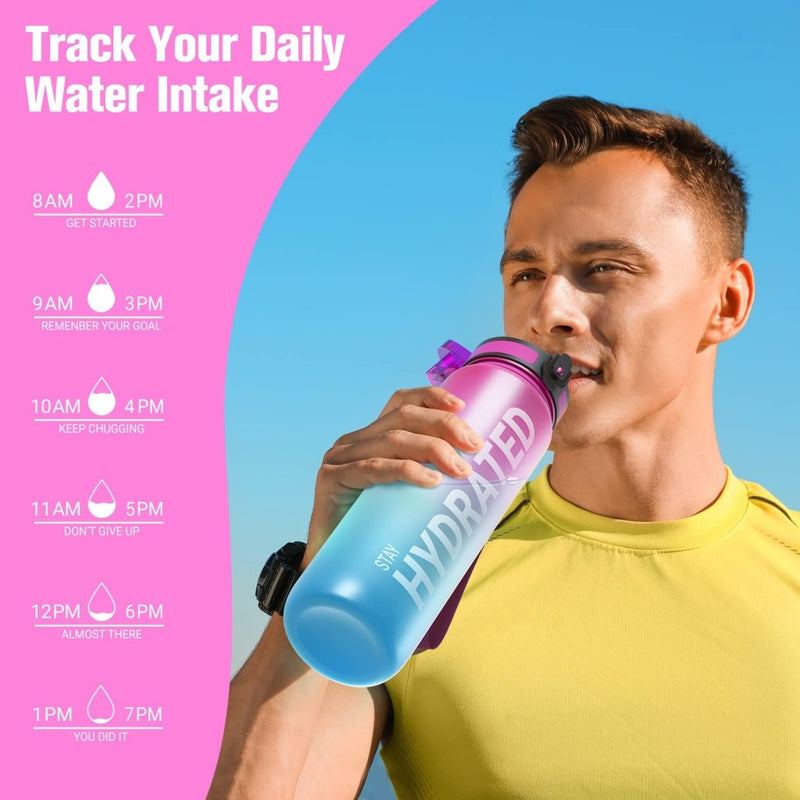 Laad afbeelding in Galerijviewer, Sahara Sailor Water Bottle, 32/25/17oz Durable and Leakproof Water Bottles Motivational with Time Marker, Tritan, BPA Free, Wide Mouth with Easy Clean Brush for Gym, Travel, School, Office (1 Bottle) - happygetfit.com
