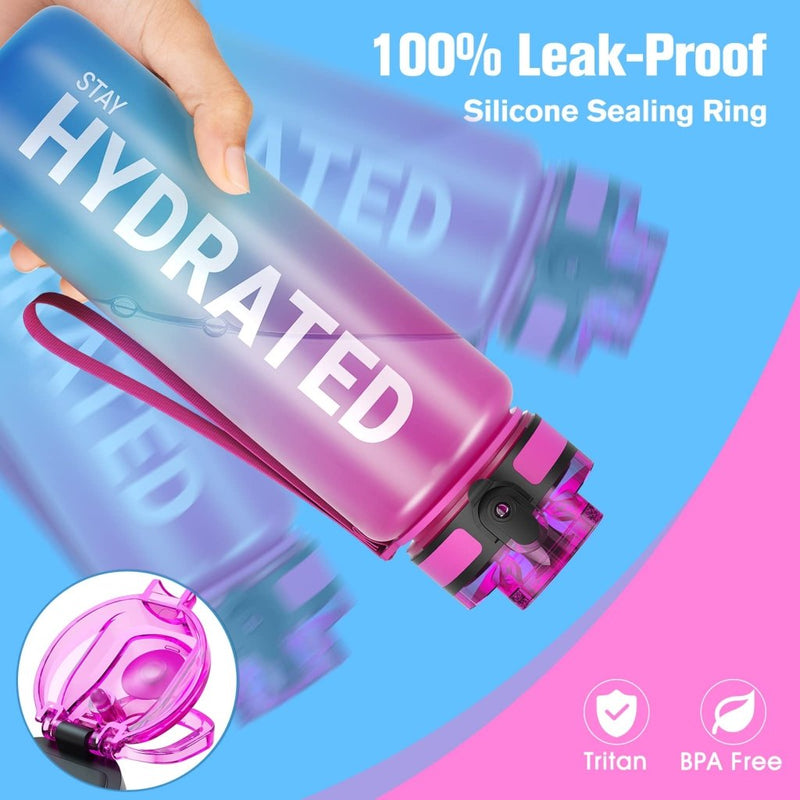 Laad afbeelding in Galerijviewer, Sahara Sailor Water Bottle, 32/25/17oz Durable and Leakproof Water Bottles Motivational with Time Marker, Tritan, BPA Free, Wide Mouth with Easy Clean Brush for Gym, Travel, School, Office (1 Bottle) - happygetfit.com
