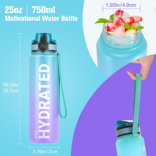 Sahara Sailor Water Bottle, 32/25/17oz Durable and Leakproof Water Bottles Motivational with Time Marker, Tritan, BPA Free, Wide Mouth with Easy Clean Brush for Gym, Travel, School, Office (1 Bottle) - happygetfit.com