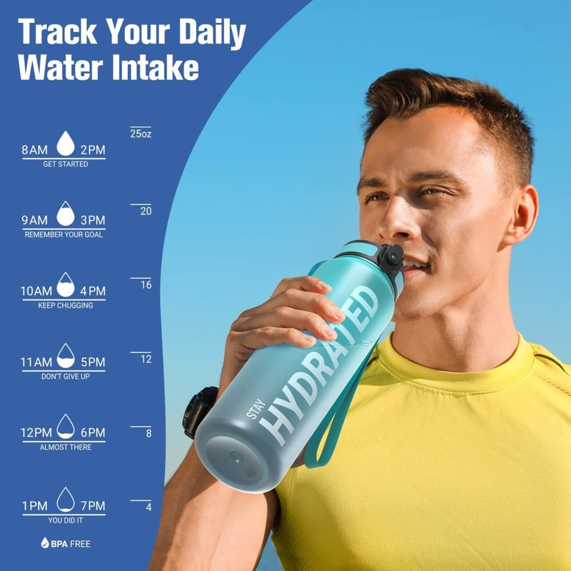 Laad afbeelding in Galerijviewer, Sahara Sailor Water Bottle, 32/25/17oz Durable and Leakproof Water Bottles Motivational with Time Marker, Tritan, BPA Free, Wide Mouth with Easy Clean Brush for Gym, Travel, School, Office (1 Bottle) - happygetfit.com
