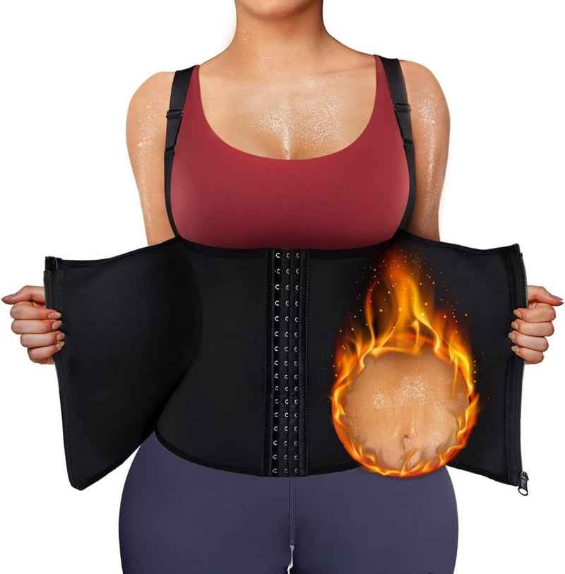 Laad afbeelding in Galerijviewer, Sauna vest dames sauna shirt afslanken neopreen buikweggordel korset dames buikweg onderborst taillevormer shapewear fitness thermo hot body shaper sauna vest zweten tank top - happygetfit.com
