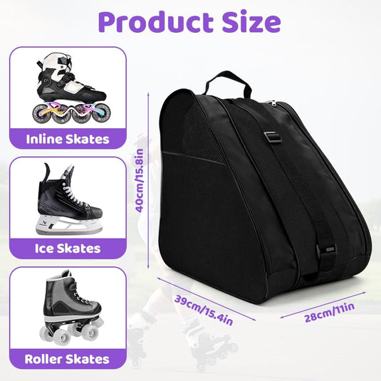Schaatstas 39 x 28 x 40 cm met 3 opbergvakken en verstelbare schouderriem voor rolschaatsen en inline skates – skatetas – schaatsopbergtas - happygetfit.com