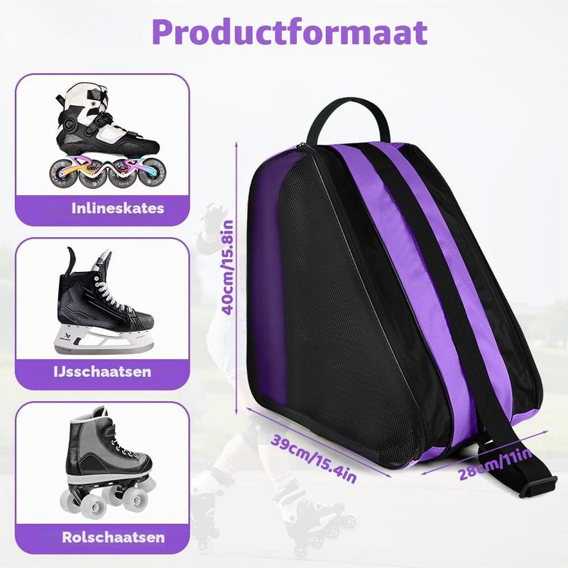 Laad afbeelding in Galerijviewer, Schaatstas 39 x 28 x 40 cm met 3 opbergvakken en verstelbare schouderriem voor rolschaatsen en inline skates – skatetas – schaatsopbergtas - happygetfit.com
