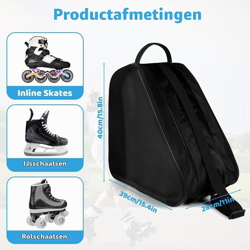 Laad afbeelding in Galerijviewer, Schaatstas 39 x 28 x 40 cm met 3 opbergvakken en verstelbare schouderriem voor rolschaatsen en inline skates – skatetas – schaatsopbergtas - happygetfit.com
